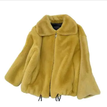 Fashion brand bløde stor krave med Imiteret Pels kvindelige Tykkere varm Fox Fur Vest lynlåsen syning frakke med snøre wq861