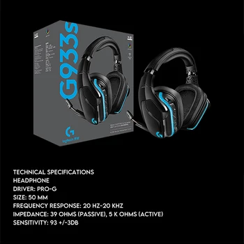 Logitech G933/G933s Wireless Gaming Headset 7.1 Surround Sound DTS Headphone Tilpasses RGB-Kompatibel med PC, Mobiltelefon