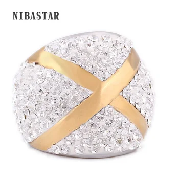 Varme Produkter I Rustfrit Stål Finger Ring-Guld-Farve X Krystal Smykker Ring