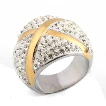 Varme Produkter I Rustfrit Stål Finger Ring-Guld-Farve X Krystal Smykker Ring