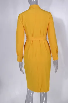 Mode Med Lange Ærmer Knapper Shirt Kjole Kvinder 2020 Efteråret Afslappet Gul Grøn Vintage Damer Kjoler Femme Kjole
