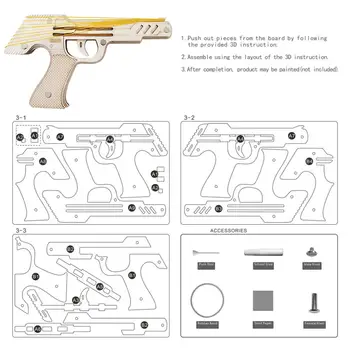 Elastik Kanon Legetøj Modeller 3D Træ-Puslespil Simulering Bullet elastik Launcher Mekanisk elastik Pistol 7165