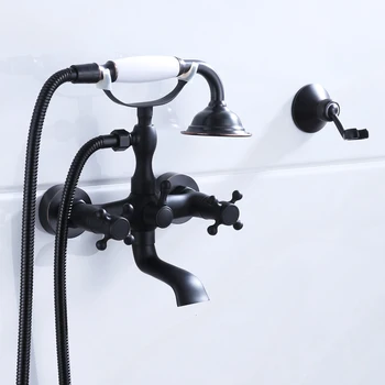 Antik Messing Badekar Armatur med håndbruser vægbeslag Badeværelse Brusebad System Enkelt Indehaver Badeværelse Brusebad Sæt regnbruser