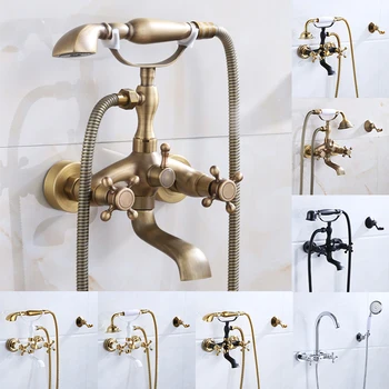 Antik Messing Badekar Armatur med håndbruser vægbeslag Badeværelse Brusebad System Enkelt Indehaver Badeværelse Brusebad Sæt regnbruser