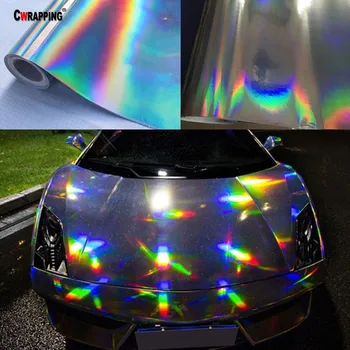 Sort/Sølv Laser Holografiske Chrome-Bil Styling Wrap Vinyl Film Krop Mærkat Med Aircondition, Gratis Boble Beskytte Auto Maling Lim