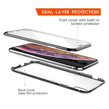 Dobbelt Sidet Glas Magnetisk cover Til iPhone XS Antal XR X 7 8 Plus Luksus Metal 360 Graders Fuld Beskyttelse Cover Til iPhone X 8 7