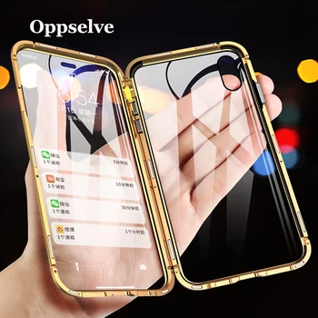 Dobbelt Sidet Glas Magnetisk cover Til iPhone XS Antal XR X 7 8 Plus Luksus Metal 360 Graders Fuld Beskyttelse Cover Til iPhone X 8 7