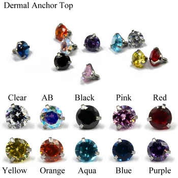 10Pc Dermal Anchor Top piercing Body Jewelry Vedhæftede filer-Jeweled Prong Set Round Zircon Micro Skin Diver Dermal Piercing