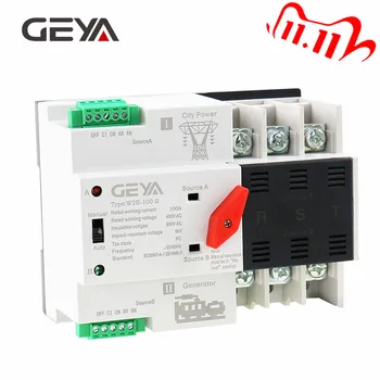 GEYA Din-Skinne ATS 110V 220V 3P 63A 100A Dual Power Automatic Transfer Switch 50/60Hz PC Kvalitet Auto eller Manuel Udvalg