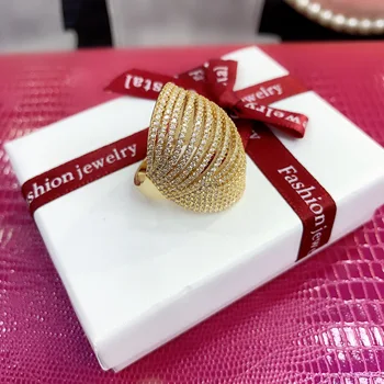 Mode klassiske store ring kobber bar fuld smykker zircon Europæiske Dubai bryllupsfest bolden smykker B2514