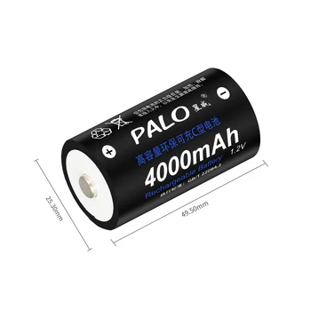 PALO 4stk C størrelse genopladeligt batteri C-type 1,2 V 4000mAh NI-MH + intelligent hurtig opladning LCD-oplader til AA, AAA, C, D, 9V