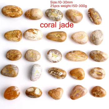 25Pcs Naturlige Koral, Jade, Krystal Rune Gul Runer i Sten, Uregelmæssig Divination Formue-telling Healing, Meditation Gave Samling