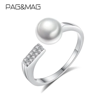 PAG&MAG Skabe Feashwater Perler Cubic Zirconia Ring Sterling Sølv 925 Justerbar Finger Ring Chram Geometriske Bague Smykker