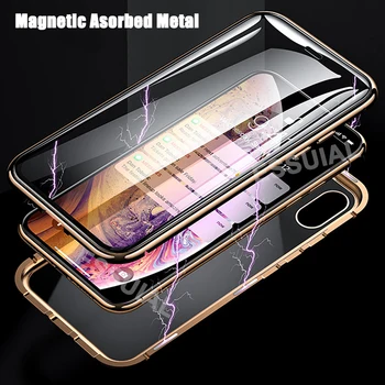 360 Magnetiske Adsorption Metal Case Til iPhone 11 12 Pro XS Antal XR Dobbelt-Sidet Glas cover Til iPhone 8 7 6'ere Plus SE Magnet Cover