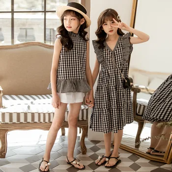 Nye Sommer Mor og Datter Tøj koreansk Stil Kid Ternet Kjole uden Ærmer Casual Kjoler til Teenage-Piger, Mode, #8860 7440