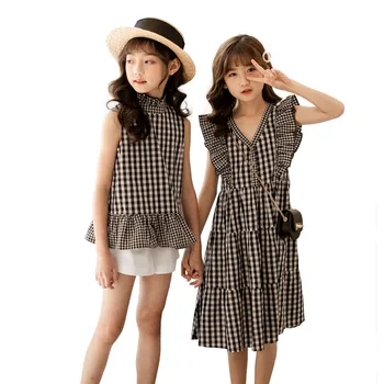 Nye Sommer Mor og Datter Tøj koreansk Stil Kid Ternet Kjole uden Ærmer Casual Kjoler til Teenage-Piger, Mode, #8860
