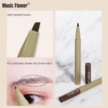 Musik blomst øjenbryn blyant bløde hår børste Ny klinge i form langvarig vandtæt sort flydende microblading øjenbryn pen MU023 74867