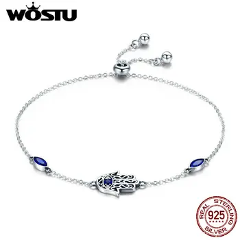WOSTU Lucky Design 925 Sterling Sølv Fatima Hænder Royal Farve Kæde & Link Armbånd Til Kvinder Mode Smykker Gave CQB076