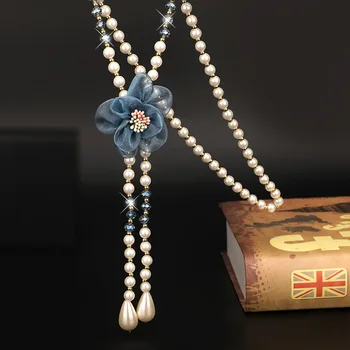 Wishspace nye mode perle blomst sweater Halskæde udsøgt kronblade crystal kvast lang halskæde smykker engros