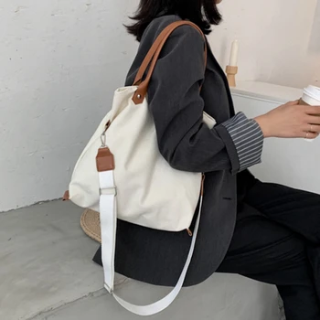 Stor Kapacitet Lærred Tote Shoulder Bag Genanvendelige Shopping Taske til Kvinder 2020 Stranden Håndtasker Shopper Tasker For Studerende Skole 7508