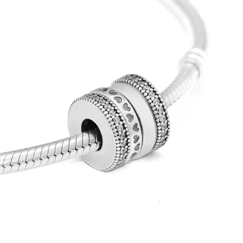 Passer Oprindelige 925 Sølv Armbånd Spinning Hjerte Charme Klare CZ Fashion Sølv Perler Til smykkefremstilling Kvinde DIY Charms