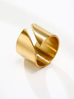 15mm Bred Guld Farve Rør Cuff Ring i Rustfrit Stål Erklæring Tykt Bånd