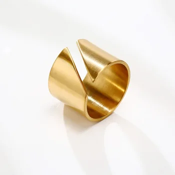 15mm Bred Guld Farve Rør Cuff Ring i Rustfrit Stål Erklæring Tykt Bånd