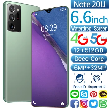 Note20 Ultra Mobile Phone 6.6 Tommer 16+32MP Face Unlock-5000mAh Smart Telefon MTK6889 Dual SIM+SD Andriod 10 Mobiltelefoner Celular