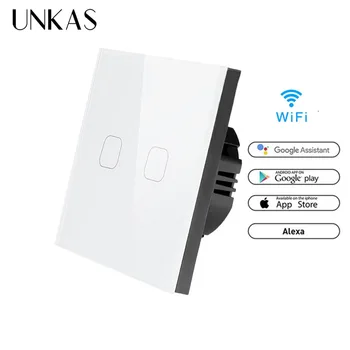 UNKAS 86 Type Touch Skifte Smart Light WiFi APP Trådløse Fjernbetjening EU-Standard Arbejde Med Alexa, Google Startside