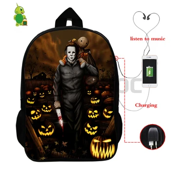 Forfærdelig Halloween Michael Myers Rygsæk Multifunktions USB Charge skoletasker til Teenage-Piger Drenge Store rejsetasker