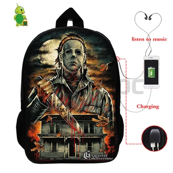 Forfærdelig Halloween Michael Myers Rygsæk Multifunktions USB Charge skoletasker til Teenage-Piger Drenge Store rejsetasker