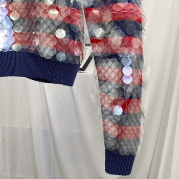 TWOTWINSTYLE Stribet Patchwork Paillet Trøje Til Kvinder med O-Hals Lange Ærmer Casual Strikkede Pullovers Kvindelige 2020 Falde Mode Nyt