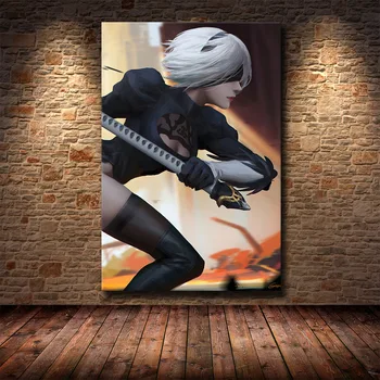 Nier Automater Kamp Spil Pige Japan Animationsfilm Lærred Maleri Plakater Og Prints Væg Billeder Til Stue Dekoration, Indretning