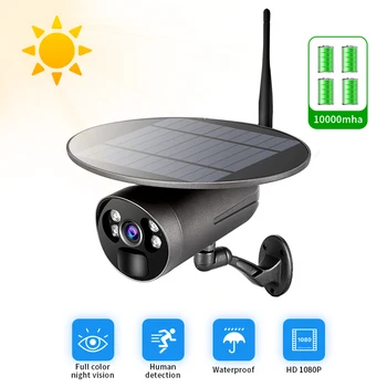 Solar Wifi IP-Kamera Med batteri PIR 1080P Trådløst CCTV Sikkerhed Kamera Overvågning Udendørs solfanger IP66 Vandtæt