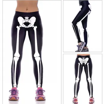 Skelet Halloween Leggings Kvinder Nightmare Before Christmas Animationsfilm Elastisk Slim Fitness Yoga Blyant Bukser Undertale Cosplay