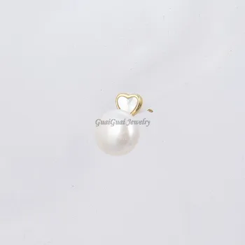 GG Smykker Semi Rund Hvid ferskvandsperle Hjerte Formet Hvid Shell Stud Øreringe søde stil til kvinder pige gave