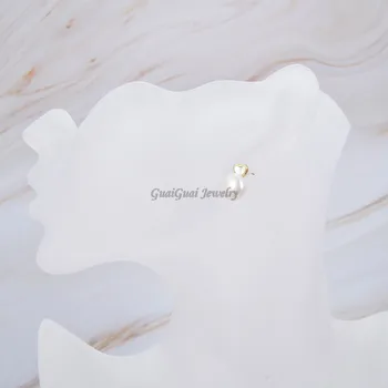 GG Smykker Semi Rund Hvid ferskvandsperle Hjerte Formet Hvid Shell Stud Øreringe søde stil til kvinder pige gave