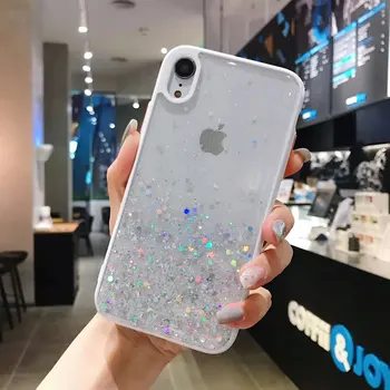 Candy Ramme Glitter Stars Phone Case For iphone-11 Pro Max antal XR-X XS 7 8Plus Coque Til iPhone SE 2020 Paillet Klare Bagsiden Capa