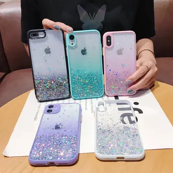 Candy Ramme Glitter Stars Phone Case For iphone-11 Pro Max antal XR-X XS 7 8Plus Coque Til iPhone SE 2020 Paillet Klare Bagsiden Capa