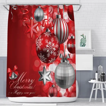 Red festlig Jul hængende bolden badeforhæng ferie badeværelse vandtæt partition gardin badeværelse gardin