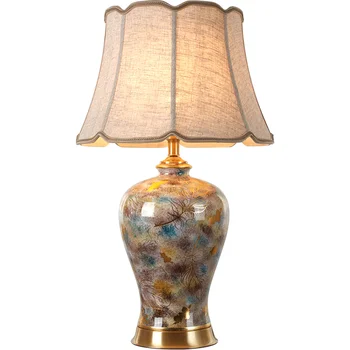 Kobber bordlampe Amerikansk stil til stuen Jingdezhen keramisk lampe luksus Soveværelse sengelampe indrettet led-lamper 7717