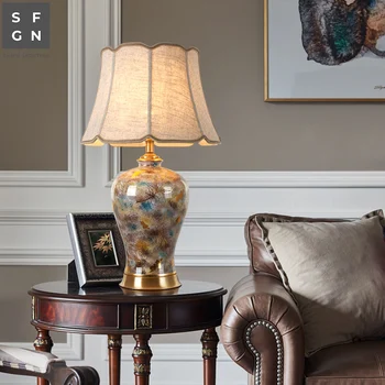 Kobber bordlampe Amerikansk stil til stuen Jingdezhen keramisk lampe luksus Soveværelse sengelampe indrettet led-lamper
