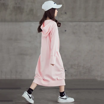 Teenager Piger Lange Stil Afslappet Frakke Efteråret 2020 Mode Hooded Koreanske Lynlås Jakke Børn Børn Piger Bomuld, Elegant Frakke, #9193