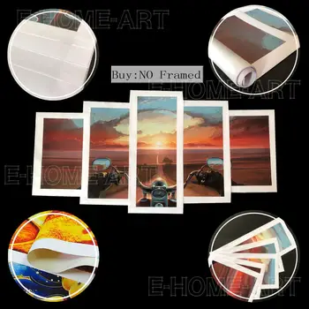 Wall Art Plakat Canvas HD Udskrive En Smuk Solnedgang og River Træer Billeder 5 Stykker Maleri Hjem Room Decor