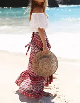 Sommeren Kvinder Boho Blomster Lange Maxi Nederdele Empire Beach Holiday Flæser Nederdel S-XL