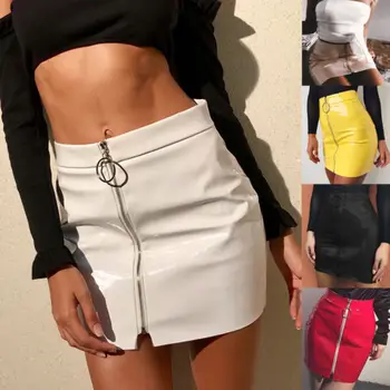 2018 Sexede Kvinder Mode Høj Talje Zip-Imiteret Læder Korte Blyant Bodycon Mini Nederdel 2017 Ny Solid Hvid Nederdel Dropship Gave
