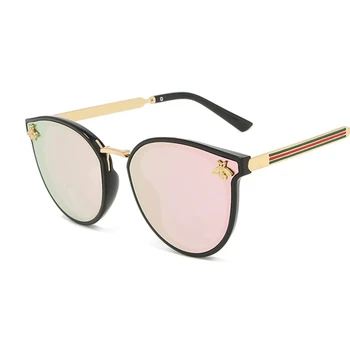 Nye Luksus-Cat Eye Solbriller Kvinder Mode Bee Runde Solbriller Kvindelige Vintage Brand Designer Metal Gradient Oculos De Sol