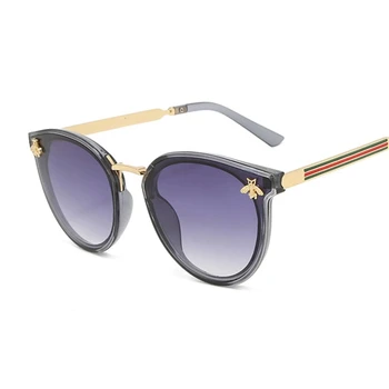 Nye Luksus-Cat Eye Solbriller Kvinder Mode Bee Runde Solbriller Kvindelige Vintage Brand Designer Metal Gradient Oculos De Sol
