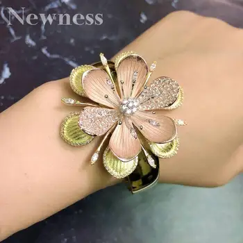 Nye Luksus Blomst Cluster Bangle Ring Sæt Mode Dubai Brude Smykker Sæt Til Kvinder Bryllup brincos para som mulheres