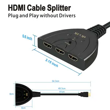 Ingelon 3 Port kvm HDMI Splitter Skifte 3i1 hdmi adapter høj kvalitet 1080P 4K-Switcher for HD-DVD, Xbox, PS3, PS4 bærbar og PC